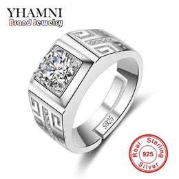 YHAMNI Original Real 925 Sterling Silver Rings for Man Wedding Engagement Ring Fashion Diamond Jewelry Men Finger Ring NJZ0023058