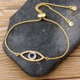 Luxury Classic Evil Eye Charm Bracelet for Women Shiny Princess Cut Cubic Zircon CZ Adjustable Bangles Copper Jewellery Gift265a