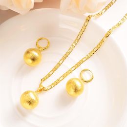 Bead Circle sphere Pendant Earrings sets women Round Ball Figaro Chain Link Necklace Jewellery Solid 14 k Fine Gold Filled261I