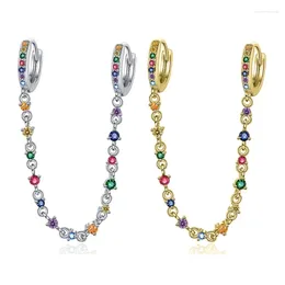 Dangle Earrings 517F Colorful Zircon Double Circle Chain Hoop For Women Ear Bone Cuff Buckle Cartilage Huggie Silver/Golden