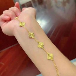 Lucky Five Flower Four Leaf Clover Grass Bracelet Style Personalised High Fashion Light Luxury Small Crowd Double sided Design Bracelet Item