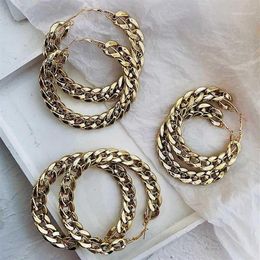 AMORCOME Punk Gold Colour Chain Hoop Earrings for Women Fashion Popular Metal Circle Round Loop Earrings Statement Jewellery Gift11958