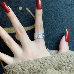 Cluster Rings Matte Irregular Wide Face For Men Women Hand Hammer Bump Pattern Strange Shape Vintage Open Adjustable Friendship Jewelry