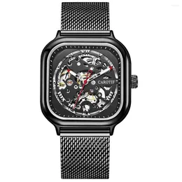 Wristwatches Men Mechanical Watch Automatic Self-Wind Transparent Fashion Mesh Steel Wristwatch Waterproof Clock Reloj Hombre
