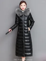 Women's Trench Coats Real Leather Jacket Women With Fur Collar Fashion Long Black Sheepskin Warm Puffer Casual Coat