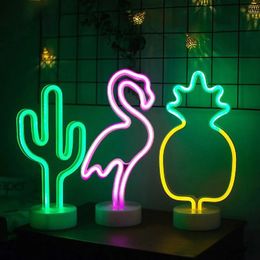 Led Rave Toy LED Neon Lights Sign Flamingo Cactus Heart Modelling Night Lamp Decor Shop Kids Room Bar Office USB Battery Case Powered 231211