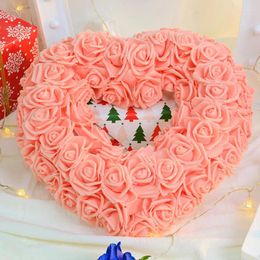 Decorative Flowers Valentine's Day Love Heart Wreath Simulation Rose Flower Garland Artificial Home Door Window Wall Hanging Romantic Decor
