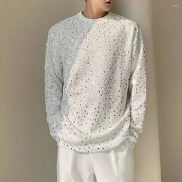 Men's T Shirts Mens Autumn Y2k Sequined Korean Style Loose Long-Sleeved T-Shirt Genderless Nightclub Personalized Fashion Tops Unisex