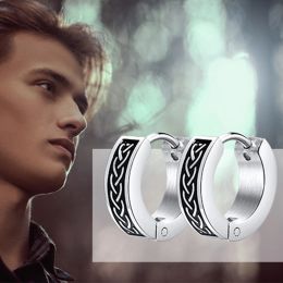 Punk Rock Celtic Knot Earrings for Men, Waterproof 14K White Gold Hoop Huggie Ear Gifts for Him Jewelry, brincos masculinos