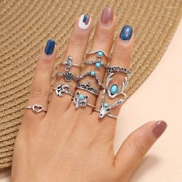 Cluster Rings Bohemia Antique Gold Silver Color Sets For Women Antlers/ / Seahorse/ Starfish/leaves Shape Pattern Animal Jewelr