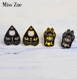 Miss Zoe Witchcat Black cat paw Star moon eye Witch craft Magic Course Enamel Pins Gold silver brooch Badge Denim coat Jewellery Gif3536050