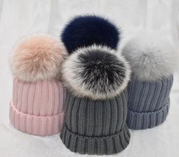 BeanieSkull Caps White Fur Pom Female Winter Hats Mink Ball Hat Women Girl 039S Wool Knitted Cotton Beanies Cap Brand Stocking1967923