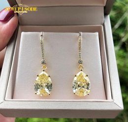 Other Jewepisode 18K Gold Color 9x13MM Citrine Diamond Drop Earrings For Women Wedding Party Fine Jewelry Birthday Gifts5974523