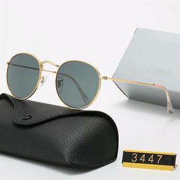 Classic Design Brand Round Sunglasses UV400 Eyewear Metal Gold Frame Glasses Men Women Mirror Glass Lens Sunglass with Box195b