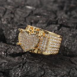 Hip Hop New Men's Big Love Men Ring Famous Brand Iced Out Micro Pave CZ Rings Punk Rap Jewelry244Y