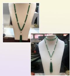 Hand knotted long natural green jade white freshwater pearl micro inlay zircon clasp tassel necklace fashion jewelry3358993