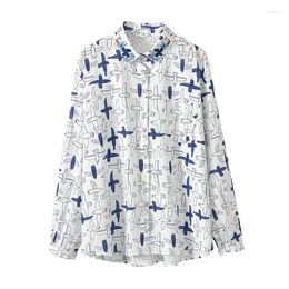 Women's Blouses Spring Autumn Long Sleeve Blouse Cartoon Bird Full Print Embroidery Loose Casual Cotton White Blue Shirt Top