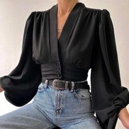 Women's Blouses Stylish Women Top Lantern Sleeve Waist Tight Streetwear Temperament Slim-fitting Shirt