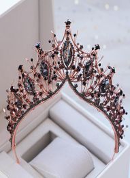 KMVEXO Baroque Rose Gold Black Crystal Bridal Tiara Rhinestone Diadem Pageant Crown for Brides Headband Wedding Hair Accessories Y4591505