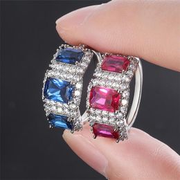 Luxury Jewellery 925 Sterling Silver Three Stone Blue Sapphire CZ Diamond Tanzanite Women Party Wedding Engagement Band Ring For Lov3731033