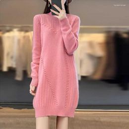 Women's Sweaters Thick Dress Warm Wool Long Sweater Women Autumn Winter Half High-Neck Cashmere Knit Loose Large Size Base Shirt