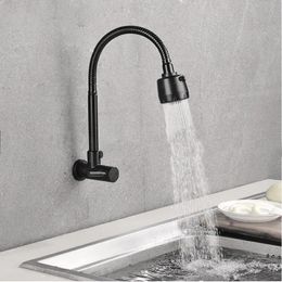 Kitchen Faucets Baokemo Faucet 304 Stainless Steel Sink Flexible Hose Cold Water Two Modes Tap Wall Mounted G12Inch Thread 231211