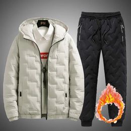 Mens Tracksuits Fashion Men Sets Winter Korean Warm Windproof Down Coat Male Tracksuit Polyester Zipper Jacket Trouser 2 Piece Set Suit 4XL 231212
