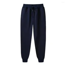 Men's Pants Drawstring Elastic Waistband Thick Plush Warm Sweatpants With Ankle-banded Waist Pockets For Fall Winter