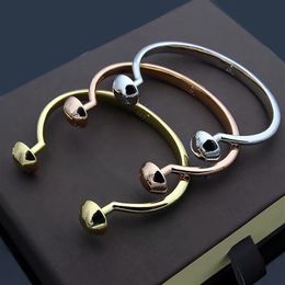 Europe America Fashion Style Lady Women Titanium steel Engraved V Initials Double Rivets Open Bangle Bracelet 3 Color321L