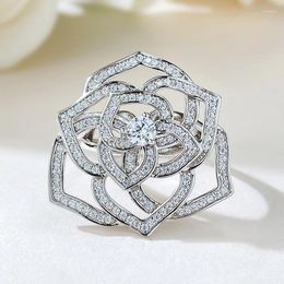 Cluster Rings 2023 Fashion S925 Silver Mountain Camellia Ring Women's Rose Temperament Simple And Advanced Celebrity Style