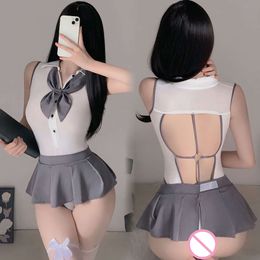 Japanese Women Sexy Cosplay Student Uniform Miniskirt Costumes School Girl Cute Backless Top Pleated Skirt Suit Clothes sexy