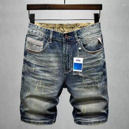 Men's Jeans Summer Fashion Men Retro Blue Washed Elastic Slim Fit Ripped Short High Quality Vintage Designer Denim Shorts