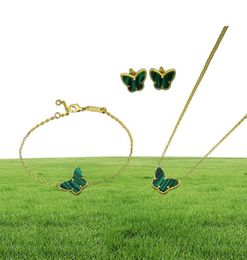 Van 18K Gold Fashion Classic Sweet 4Four Leaf Clover Butterfly Earrings Bracelet Necklace Jewellery Set for S925 Silver Van WomenG7211441