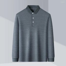 Men's Polos High End Luxury Stripe 2023 Autumn Polo Shirt Classic Base Coat Trend Casual Lapel Long Sleeve T-shirt Men