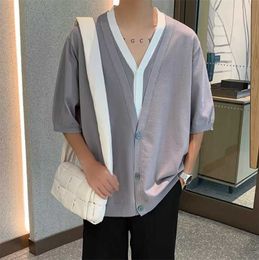 Men's Casual Shirts Tops 2023 Korean Style New Men Fashion Splicing Solid Comfortable Shirts Casual Male Short Sleeved Cardigan Blouse S-5XLL231122