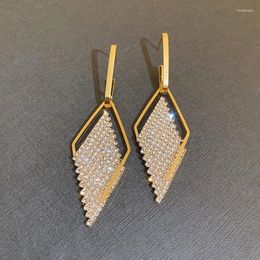 Dangle Earrings European And American Female Personality Metal Rhinestone-Encrusted Rhombus Ins Geometric