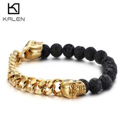 Bracelets Jewellery For Men Punk Dubai Gold Silver Colour Link Chain Gothic Lava Beads Elastic Bracelets Cool Accessories Gifts9729490