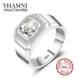 YHAMNI Fashion 925 Sterling Silver Ring 1 Carat 6mm CZ Diamond For Men Wedding Party Gift Fine Jewellery MJZ034187D