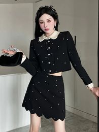 Two Piece Dress Two Piece Dress High Quality Small Fragrance Two Piece Set Women Short Jacket Coat Skirt Suits Fall Winter French Luxury Diamonds 2 Piece Sets 231212