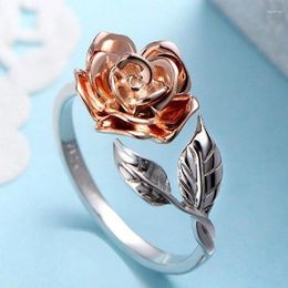 Wedding Rings Vintage Unique Red Flower Leaf For Women Zircon Opening Silvery Adjustable Finger Ring Trendy Jewelry Gifts