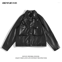 Men's Jackets Men/Women Padded Shoulders Short Leather Jacket American Trendy Street Motorcycle Racing Handsome Versatile Single Breasted