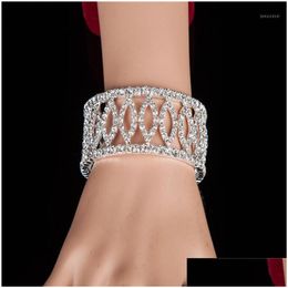 Bangle Fl Rhinestone Set Geometry Bracelet Fashion Shining Woman Jewellery Crystal Cuff Bride Gift Bangle Drop Delivery Jewelry Bracel Dha8P