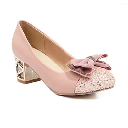 Dress Shoes QPLYXCO Spring 2023 Sequins Comfortable Round Toe Shallow High Heels Cute Bow Single Women's Big Size 32-43 C23-18