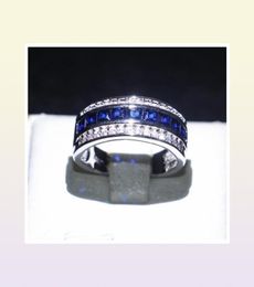 Exquisite Men 10kt White Gold Filled Brand Ring Blue Sapphire CZ Round Crystal Jewellery for Wedding Engagement Gift Size 812 4269783831564