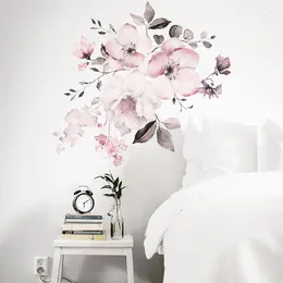 Wall Stickers Style Watercolor Pink Flower Clusters Leaves Home Background Decoration Can Be Removed