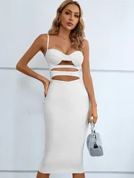 Casual Dresses Women Summer Sexy Sleeveless Backless Cut Out Key Hole White Green Midi Bodycon Bandage Dress 2023 Elegant Evening Party