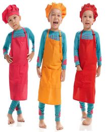 Printable Customise LOGO Children Chef Apron set Kitchen Waists 12 Colours Kids Aprons with Chef Hats for Painting Cooking Baking1704647