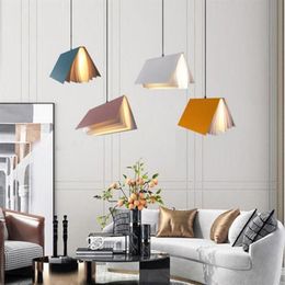 Pendant Lamps Macaron Creative Book Modeling Chandelier Modern Minimalist Style LED Iron Lamp Study Room Library Interior Decorati311Y