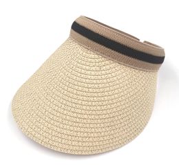 Fashion Summer Women Straw Empty Top Visor Beach Sun Hat UV Protection Wide Brim Outdoor Gift Simple Cap Adjustable6703169