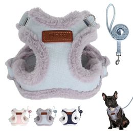 Dog Collars Leashes Warm Padded Dog Harness and Leash Set Small Medium Dogs Cat Vest Harnesses With Pet Lead Leash Chihuahua Yorkshire Soft Fleece 231212